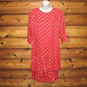 Vintage 80s Red Silk Polka Dot Dress